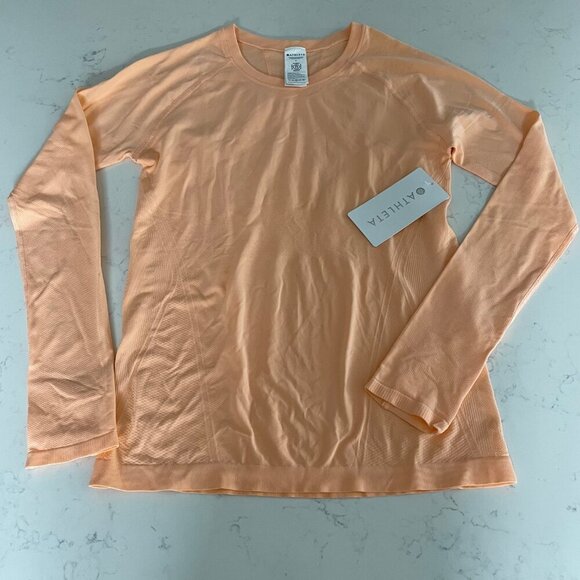 Athleta Momentum Seamless Lg Sleeve Crew Neck Nylon Top Tangerine Peach Sz M NWT - Picture 4 of 15